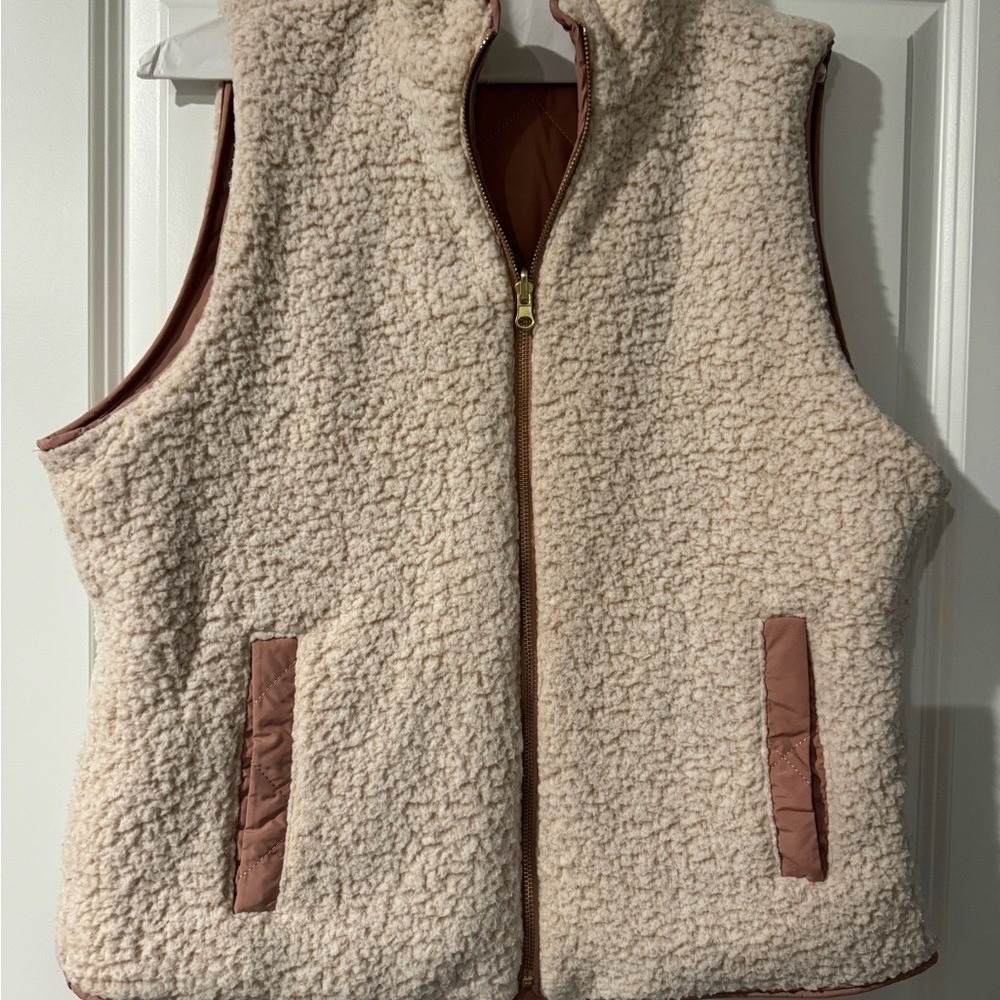 Women Quilted Reversible Sherpa Vest Rose Pink Tan Cozy‎ Outerwear Size M